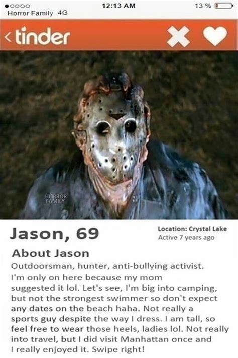 Jason Voorhees Tinder Horror Movies Funny Horror Movie Characters Horror Films Scary Movies