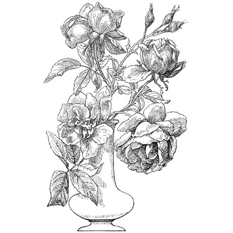 Roses in Vase 1244N - Beeswax Rubber Stamps