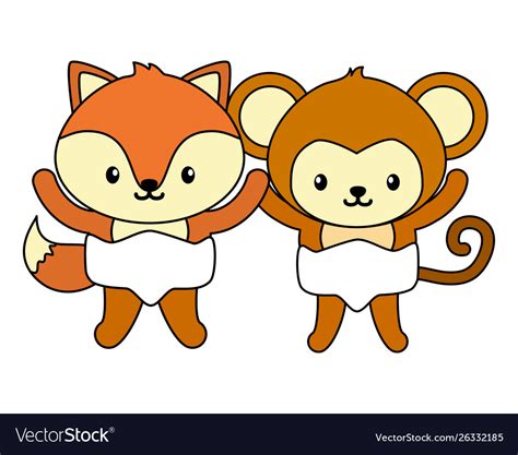 Cute little monkey and fox characters Royalty Free Vector