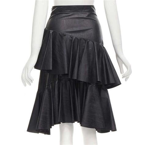 Philosophy Di Lorenzo Serafini Black Faux Leather Tiered A Line Skirt