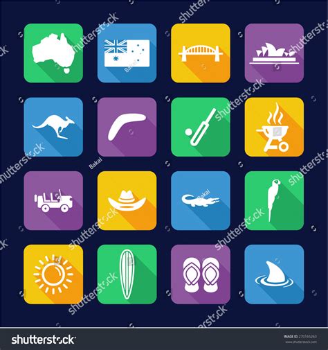 Australia Icons Flat Design Stock Vector 270165263 Shutterstock