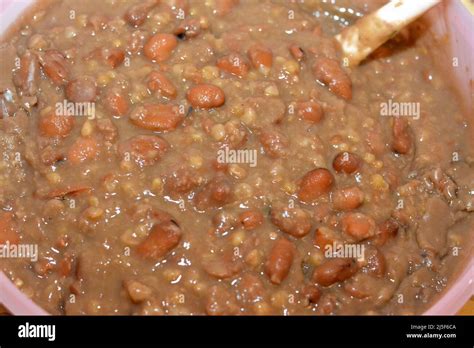 A close up of Egyptian beans which is the main dish and sandwich in the ...