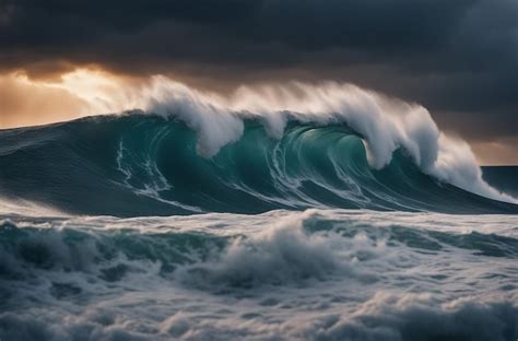 Ondas Gigantes De Tsunami C U Escuro E Tempestuoso Tempestade Perfeita