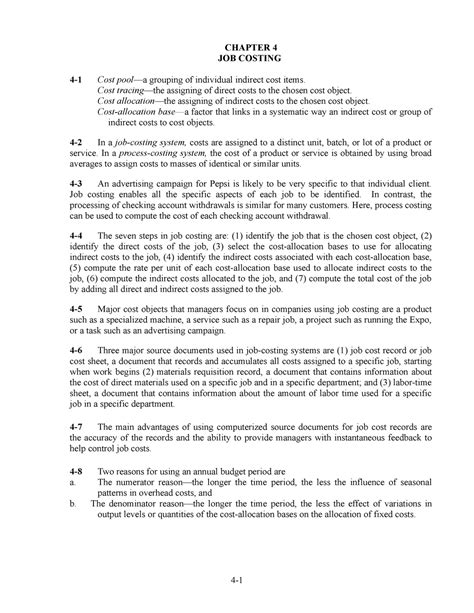 Cost Accounting Solution Manual Ch04 Chapter 4 Job Costing 4 1 Cost Pool A Grouping