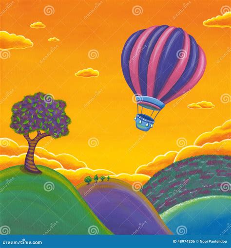 Hot Air Balloon Painting Scenery Stock Illustration Image 48974206