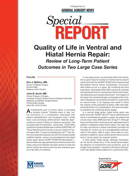 Quality Of Life In Ventral And Hiatal Hernia Repair Review Of Long