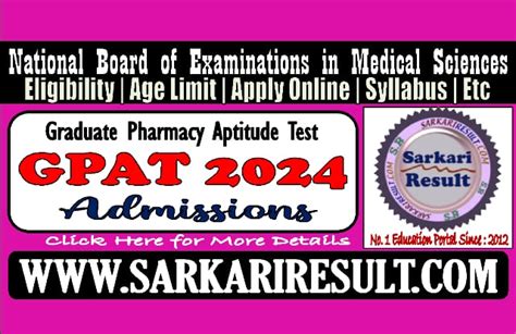 Nbe Graduate Pharmacy Aptitude Test Gpat Online Form