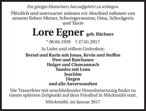 Traueranzeigen Von Lore Egner Trauerundgedenken De