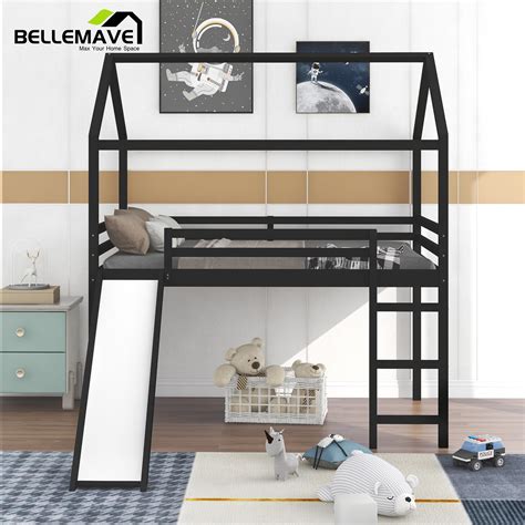 Bellemave Espresso Full Size Kids Loft Bed with Slide for Boys, Girls ...