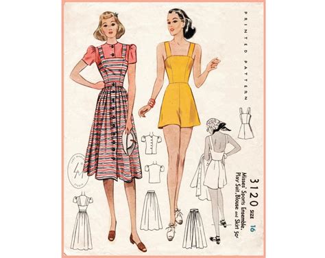 1930s Vintage Sewing Pattern 30s Sportwear Ensemble Playsuit Etsy