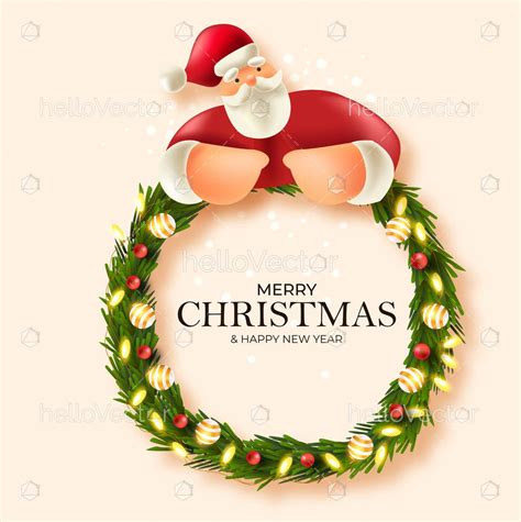 Santa With Christmas Wreath Merry Christmas Realistic 3d Card