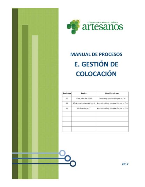 Proceso Colocación Artesanos Cooperativa De Ahorro Y CrÉdito