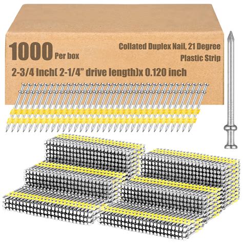 Yaocom 1000 Pack Duplex Nail 21 Degree Framing Nails Galvanized Smooth