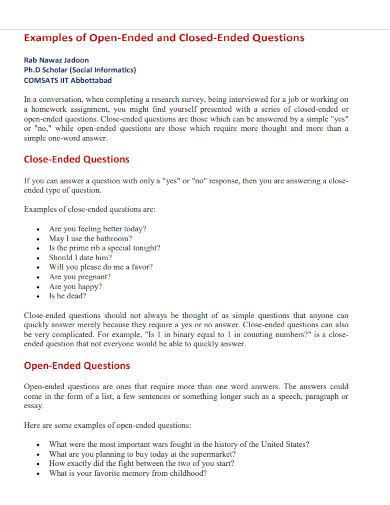 Open Ended Questions 20 Examples Format How To Create PDF