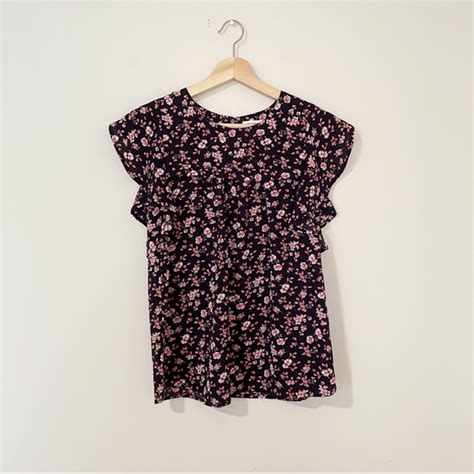 Monteau Tops Monteau Blue Red White Floral Short Sleeve Blouse