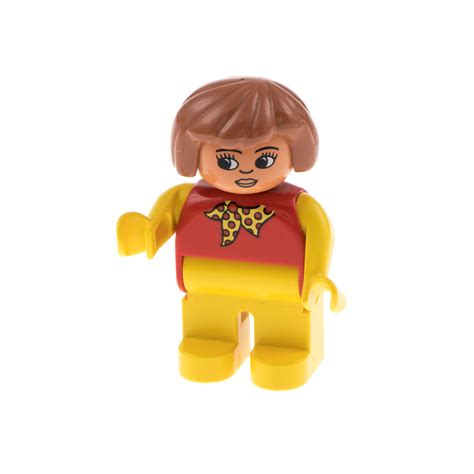 1x Lego Duplo Figur Frau Hose Gelb Top Rot Haare Erd Orange 4555pb142b