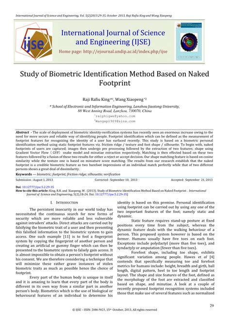 PDF Study Of Biometric Identification Method Based On Naked Footprint