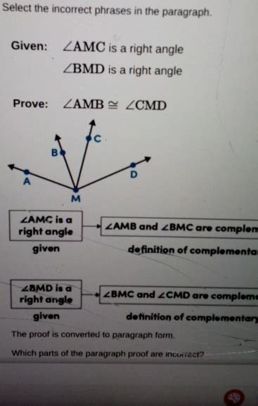 Solved Select The Incorrect Phrases In The Paragraph Given Geometry