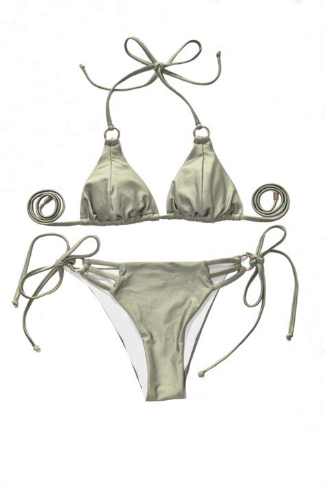 Relleciga Damen Bademode Triangel Bikini Set Goldene Ringe Metallic