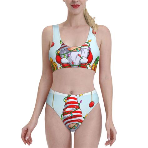 Haiem Funny Christmas Gnome Women S High Waisted Bikini Set Two Piece