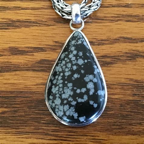 Snowflake Obsidian And Sterling Silver Pendant Magnetic Chain Not