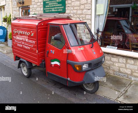 Bright Red Piaggio Ape 50 Van Used By An Italian Restaurant In Helmsley