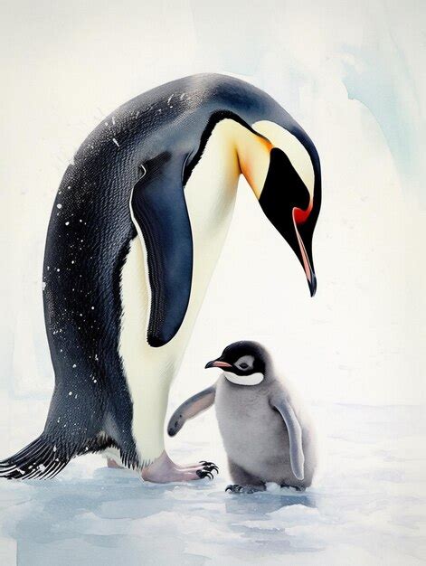 Premium Photo | Penguin and baby penguin standing in the snow with ...