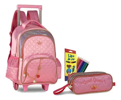 Kit Mochila Rodinha Estojo Sweet Queen Rosa L Pis De Cor