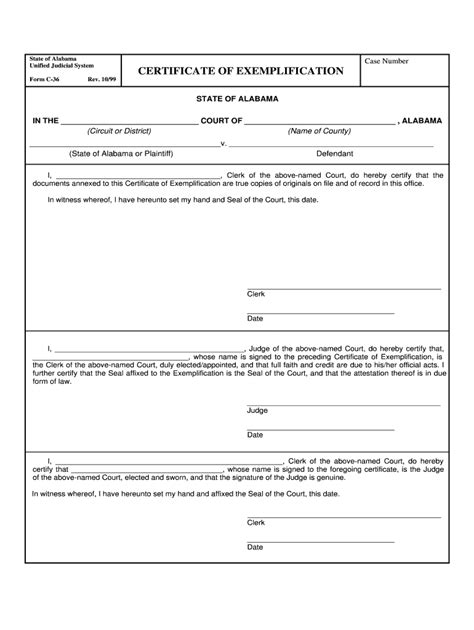 Fillable Online Eforms Alacourt Certificate Of Exemplification E