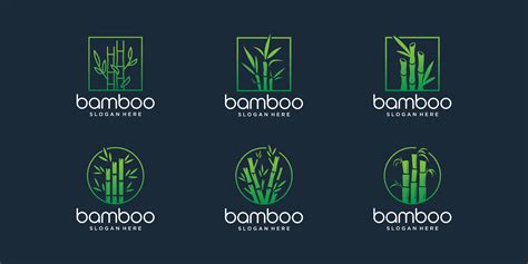 Set Of Creative Bamboo Logo Template Minimalist Bamboo Logotype With