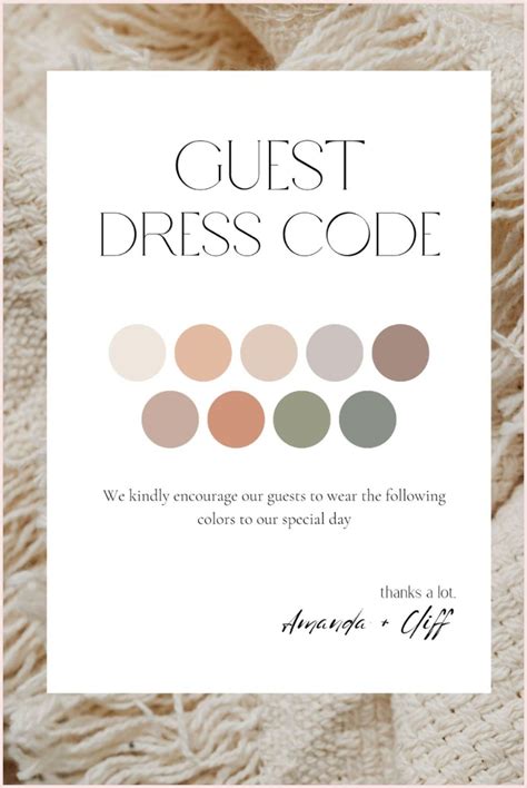 Guest Dress Code Card Template for Beach Wedding
