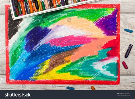 Photo Colorful Drawing Oil Pastels Crayons Stock Photo 719499643