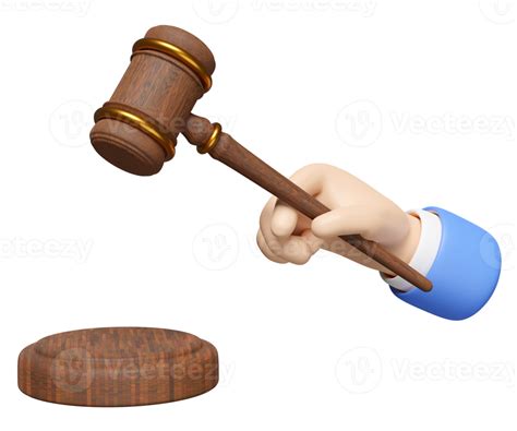 3d Wooden Judge Gavel Hand Holding Hammer Auction With Stand Isolated Law Justice System