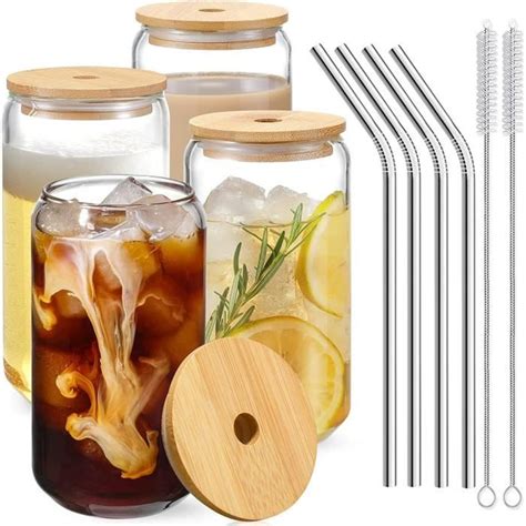 Lot De Verre Bubble Tea Gobelet Tasses Boba Avec Couvercle Et Paille