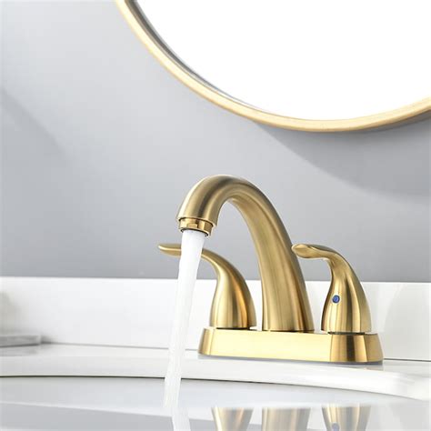 Phiestina Brushed Gold 4 In Centerset 2 Handle Bathroom Sink Faucet With Drain And Deck Plate