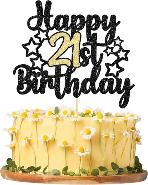 Amazon Gyufise 1Pc Happy 21st Birthday Cake Topper Black Gold