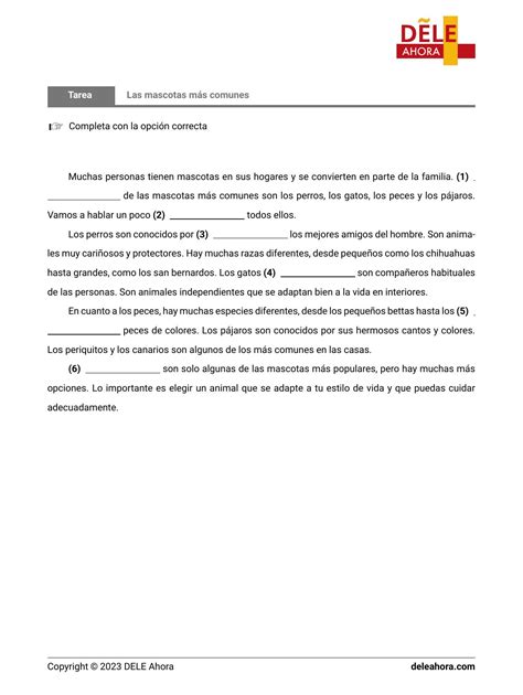 las mascotas mas comunes comprension de lectura