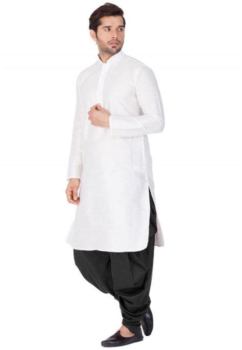 Solid Color Dupion Silk Dhoti Kurta In White Mtr