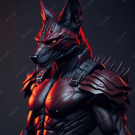 Premium Photo | A wolf with a spiked collar and a black helmet