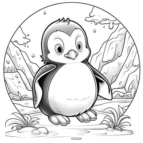 Premium Photo Playful Penguin Pal Coloring Page For Kids With Cartoon