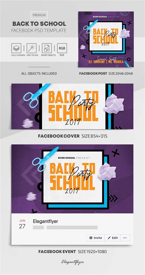 Purple Creative Back To School Facebook Premium Social Media Template Psd