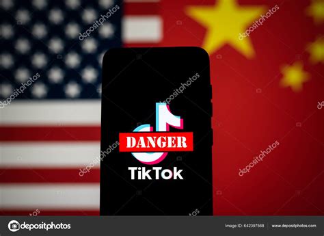 Tiktok App Logo Crossed Out Red Danger Sign Displayed Phone Stock