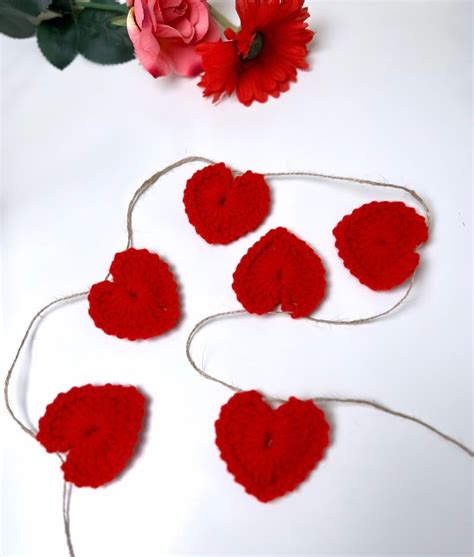 Crochet Heart Garland Crochet Red Heart Garland Valentines Day Decor