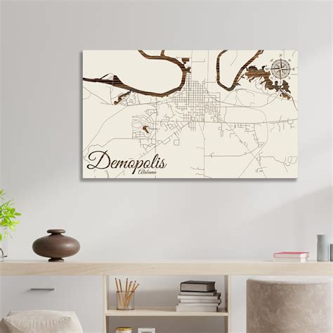 Demopolis Alabama Street Map Wood Engraved Maps Wall Art Wood Wall Decor City Street Map Wood