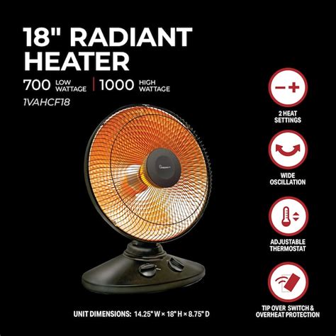 Visionair Up To 1000 Watt Radiant Parabolic Dish Indoor Electric Space Heater 1vahcf18 At