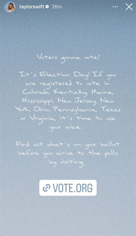 Taylor’s Instagram Story for Election Day : r/TaylorSwift