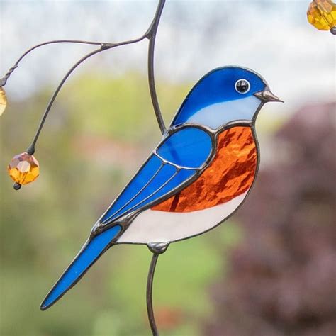 Bluebird Stained Glass Bird Suncatcher Etsy