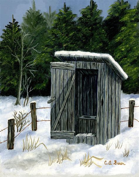 Winter Outhouse #1 Painting by Charlotte Bacon - Fine Art America