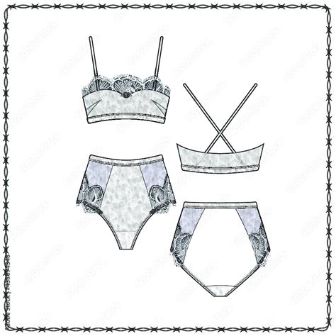 Women S Lingerie Editable Fashion Flat Sketch For Creating New Designs Mockup Stock Vector