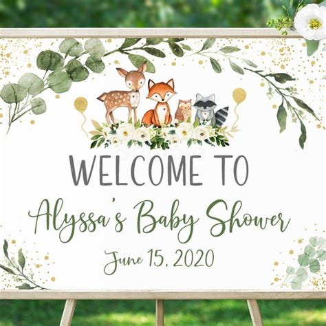 Editable Greenery Woodland Baby Shower Welcome Sign Rustic Etsy